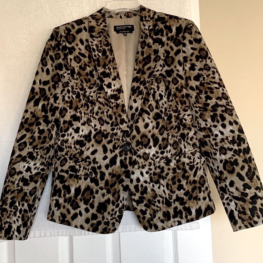 Jones New York Leopard-Print Blazer in Brown and Black
